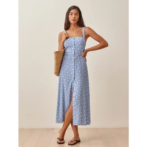 💕REFORMATION💕 Virgil Dress ~ Remi Blue Floral Print 0 NWOT - Picture 3 of 13